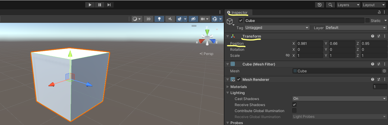 Inspector Transform Properties (Move)