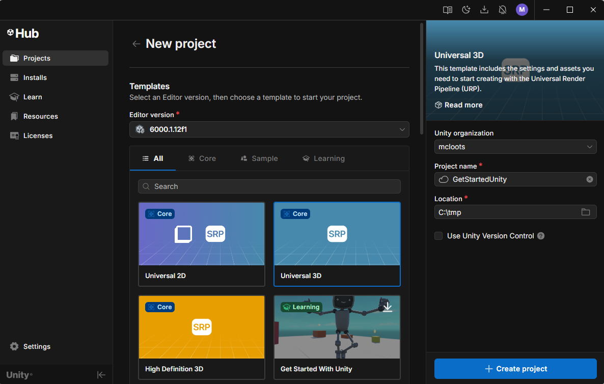 Creating a new project