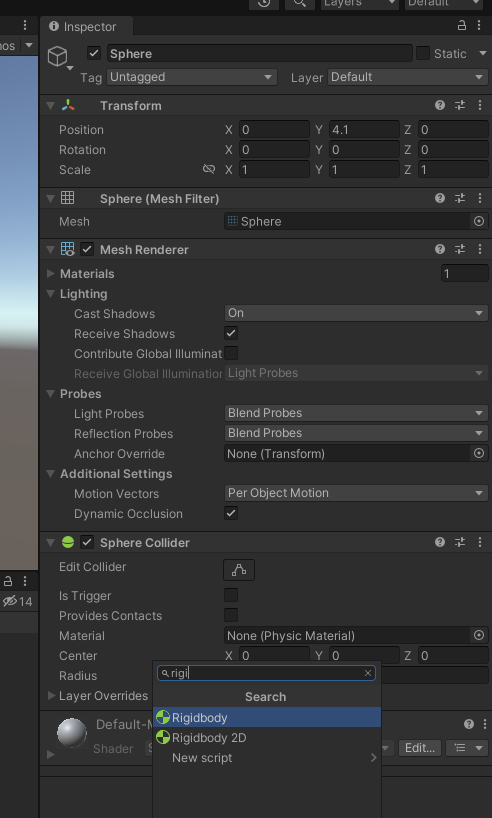 Add component Rigidbody