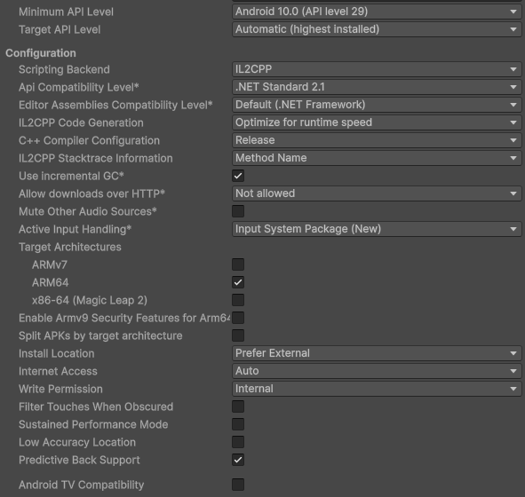 build settings