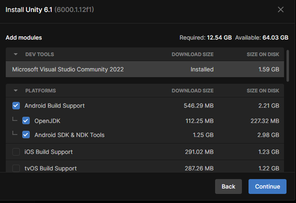 Unity installation