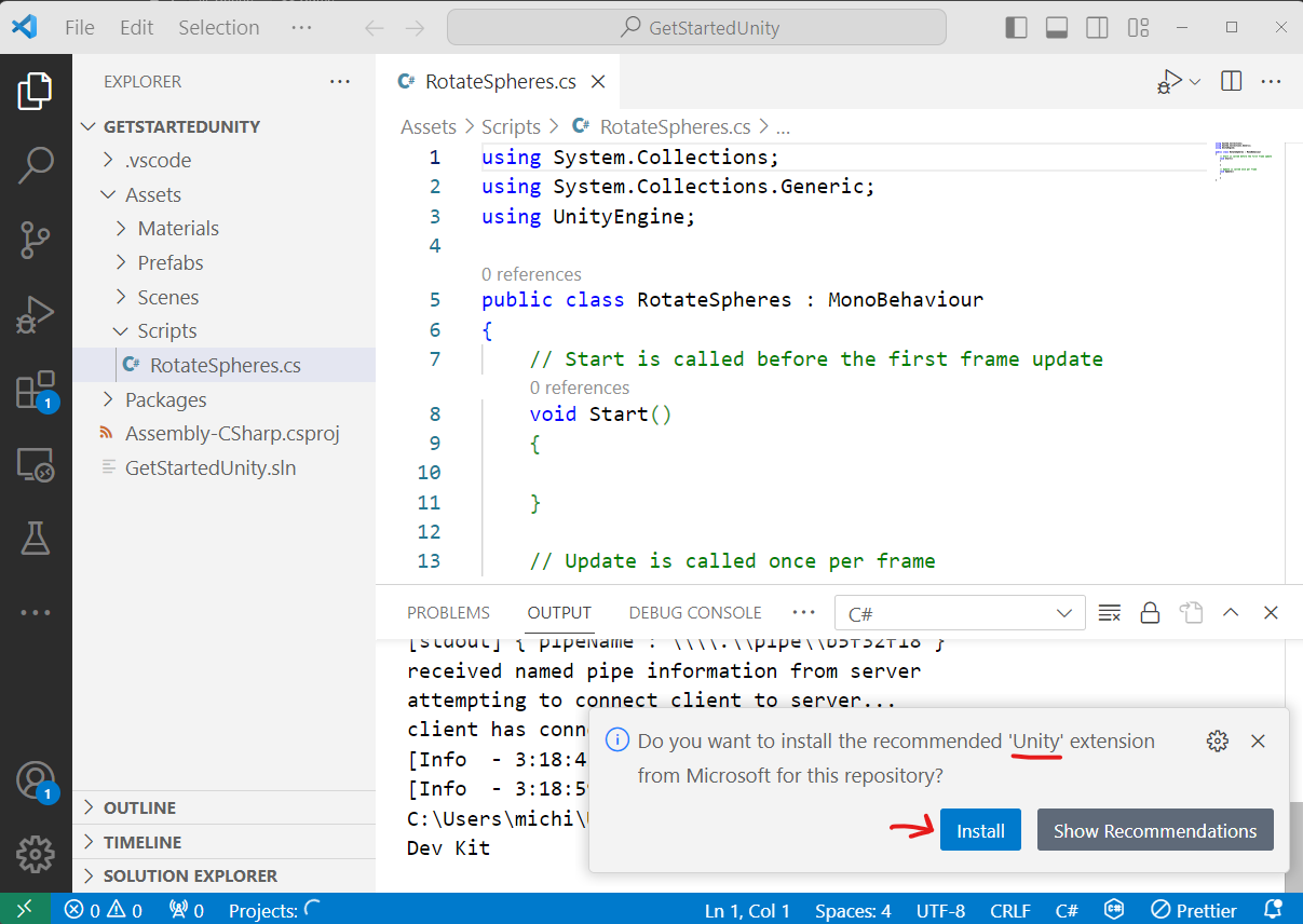 VS Code install Unity plugin